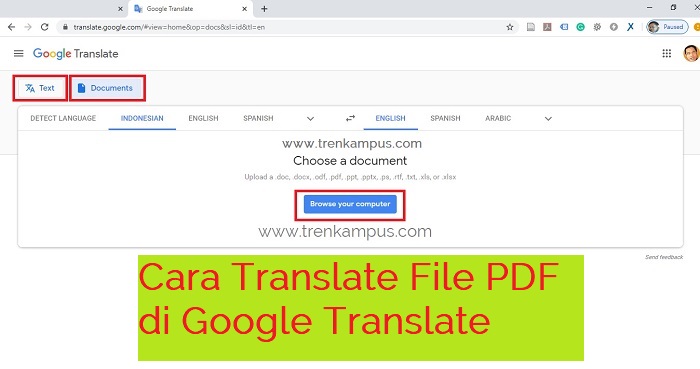 Cara translate file PDF di Google Translate